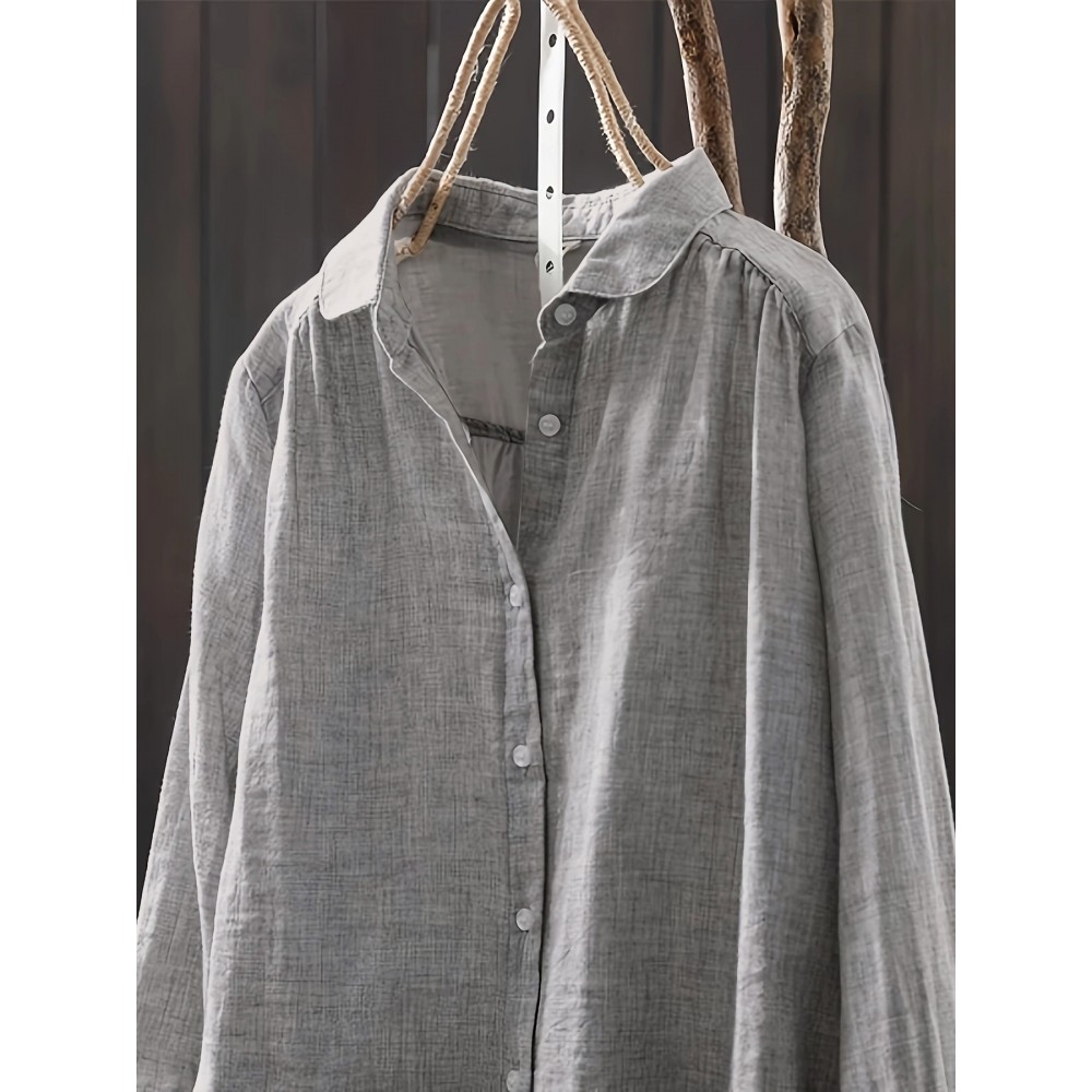 Plus Size, Vintage Long Sleeve Shirt, Casual Top