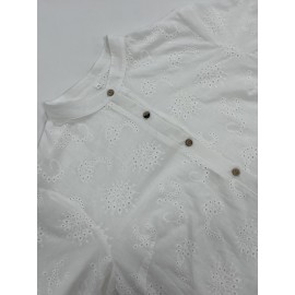 Women's Elegant Semi-Sheer Lace Blouse - Lightweight Breathable Long Sleeve Button-Up Shirt with Stand-Up Collar, Solid Color Machine Washable Plus Size Top for Spring Summer Casual & Formal Wear, Lace Shirt, Delicate Fabric Design