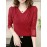 Plus Size - Elegant V-Neck Blouse with Ruched Detail - Long Sleeve, Solid Brown, Medium Stretch Fabric, Perfect for Evening Outfits, Ladies Blouses