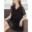 Plus Size - Summer Women'S Lightweight Breathable V-Neck Contrast Lace Blouse - Long Sleeve Longline Top with Ruffled Hem, Elegant Solid Color for Casual & Formal Wear, Versatile Fashion, Sophisticated Detailing