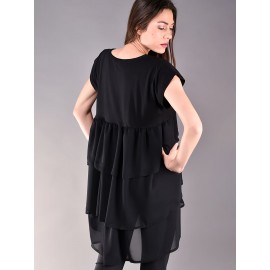 Plus Size, Black plus size waist-cinching asymmetrical luxury loose oversized ultra long Women's waist-cinching shirt