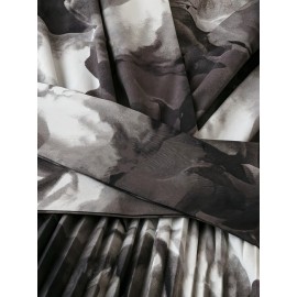 Elegant V-Neck Short Sleeve Floral Print Pleated Dress with Belt - Polyester, Black/White/Gray, Spring/Autumn, Casual & Semi-Formal Occasions, Cute Dresses