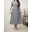 Elegant Pleated Midi Dress, Polyester 95% Spandex 5% Blend, Short Sleeve Tunic with Contrast Lapel Collar, Loose Fit Solid Color, Non-Stretch Fabric, Spring/Summer Casual Weekend Wear