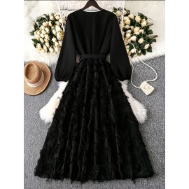 Plus Size - Plus Size, Women'S Elegant Red A-Line Maxi Dress with Puff Sleeve & V-Neck - Floor-Length Formal & Semi-Formal Party Wedding Guest Dress, Machine Washable Non-stretch Fabric For Spring Summer Fall Events, Dresses For Wedding