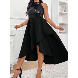 Elegant Sleeveless Sequin Top & Black Flare Midi Dress - Perfect for Casual Weekend Attire, Allseason Versatile Dress|Sequin Embellished Top|Stretchy Fabric