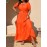 [Vibrant Dress] Vibrant Orange Plus Size Women's Elegant Long Sleeve Dress | A-Line Single-Breasted Button Front Dress with Flared Hem, Machine Washable for Resort & Casual Occasions YZ264, Flowy Fabric Gown, Lightweight Material, Curvy Fashion