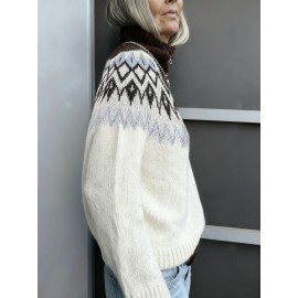 Plus Size - Women'S Elegant Sweater - Soft Stretchy Pullover Sweater with Round Neck, Cozy Fall/Winter Sweater for Everyday & Formal Outfits, Sweater For Winter, Casual Wear, Geometric Pattern, Stylish Knitwear, Fashion Lovers