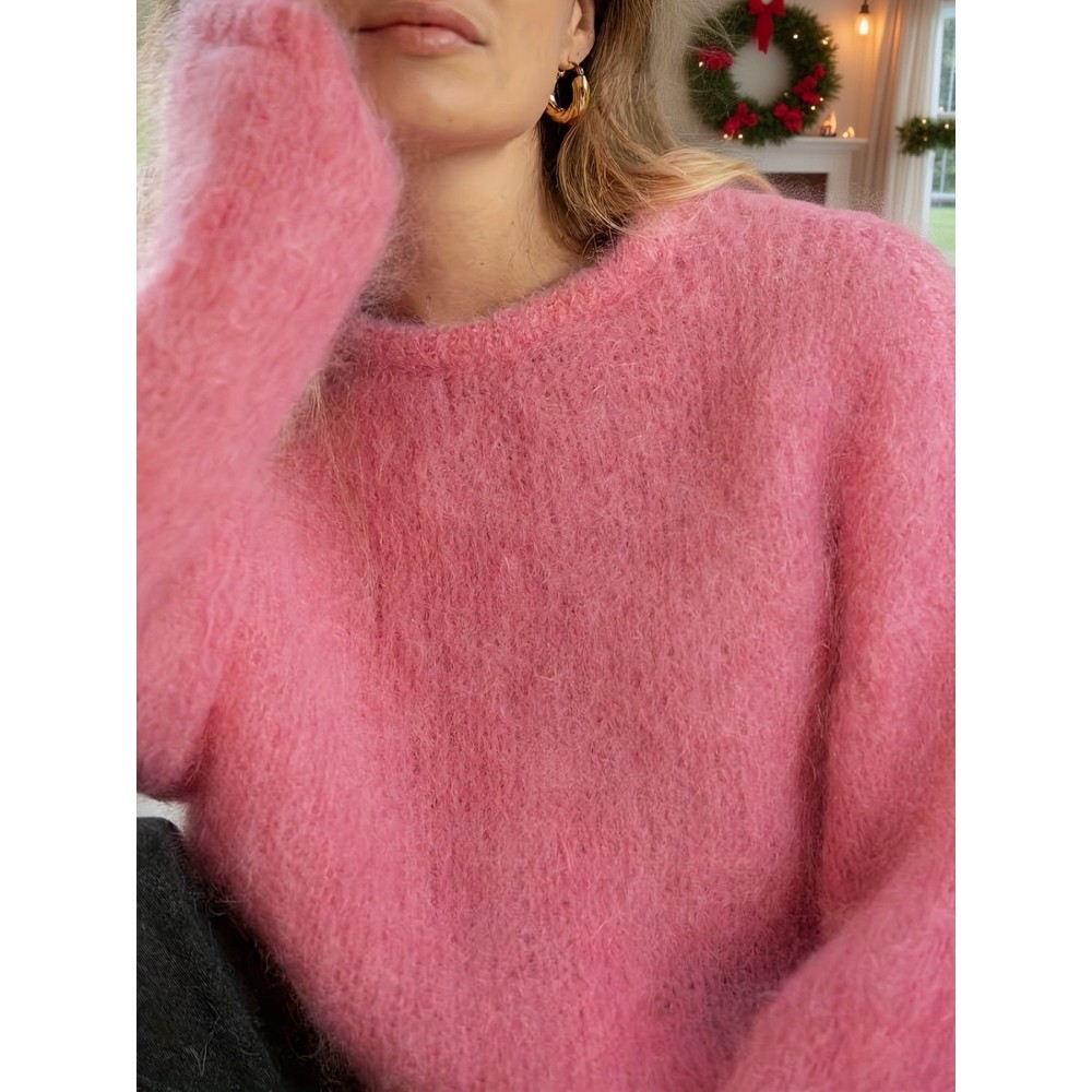 Plus Size - Women'S Elegant Sweater - Soft Pink Pullover Sweater for Fall/Winter, Cozy Everyday & Formal Outfits - Easy-Care Women'S Sweater for Women, Sweater, Casual Wear, Retro Style, Medium Stretch Fabric