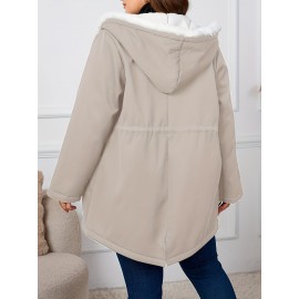 Plus Size, Women's Oversized Elegant Hooded Winter Coat - Heavyweight Full-Length Winter Jacket with Golden-Tone Hardware, Machine Washable Long Sleeve Trench Coat with Pockets for Fall & Winter, Plus Size Available (Solid Black) - Casual to Formal Outerwear