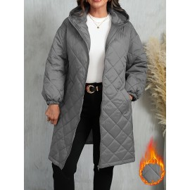 Plus Size, Women's Oversized Elegant Hooded Full-Zip Windproof Winter Coat - Heavy-Duty Warm Outer Jacket with Full-Length Zipper, Machine Washable & All-Season Pockets - Navy Blue/Black/Other Colors Available - Plus Size Available - Stylish Winter Outerwear with Hood, Solid Color Design, and Functional Pockets for Casual or Formal Wear, Plus Size Winter Jacket for Women, Winter Clothes for Women Plus Size, Jacket for Women Winter, Women Winter Jacket Plus Size,