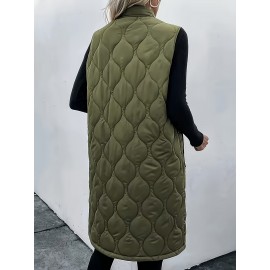 Chic Plus Size Sleeveless Vest - Casual Zip-Up, Warm Puffer Jacket for Women, Solid Color with Stand Collar