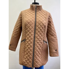 Plus Size, Women's Elegant Quilted Padded Jacket with Stand-Collar - Lightweight Warm Coat for Spring, Fall & Winter, Soft Quilting, Machine Washable Solid Color Outerwear (No bulk under the coat) - Casual to Dress for /Special Events - In Stock