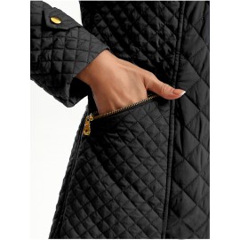 Plus Size, Women's Elegant Quilted Padded Jacket with Stand-Collar - Lightweight Warm Coat for Spring, Fall & Winter, Soft Quilting, Machine Washable Solid Color Outerwear (No bulk under the coat) - Casual to Dress for /Special Events - In Stock