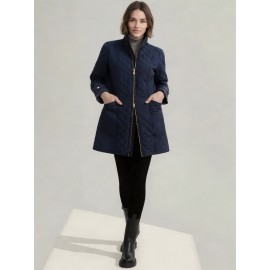 Plus Size, Women's Elegant Quilted Padded Jacket with Stand-Collar - Lightweight Warm Coat for Spring, Fall & Winter, Soft Quilting, Machine Washable Solid Color Outerwear (No bulk under the coat) - Casual to Dress for /Special Events - In Stock