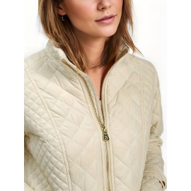 Plus Size, Women's Elegant Quilted Padded Jacket with Stand-Collar - Lightweight Warm Coat for Spring, Fall & Winter, Soft Quilting, Machine Washable Solid Color Outerwear (No bulk under the coat) - Casual to Dress for /Special Events - In Stock