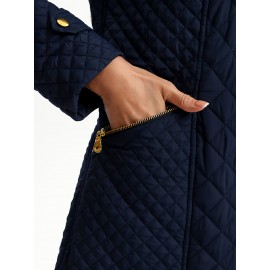 Plus Size, Women's Elegant Quilted Padded Jacket with Stand-Collar - Lightweight Warm Coat for Spring, Fall & Winter, Soft Quilting, Machine Washable Solid Color Outerwear (No bulk under the coat) - Casual to Dress for /Special Events - In Stock