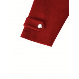 [Plus Size Christmas Coat] Christmas Women's Plus Size Coat | Elegant Double-Breasted Hooded Fleece-Style Polyester Coat with Ribbed Cuffs & Hem, Machine Washable Winter Outerwear for Holiday Parties & Cold Weather