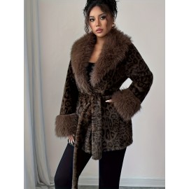 [Elegant Leopard Print] Elegant Leopard Print | Plus Size Winter Coat | Faux Fur Jacket with Fluffy Lining, Windproof, Warm & Stylish for Dates, Shopping, Travel, and Weddings